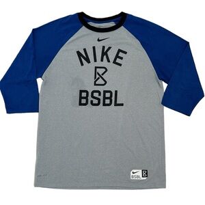 Nike Men’s Baseball Top DriFit Colorblock Logo oversized Letters Raglan Sz Large